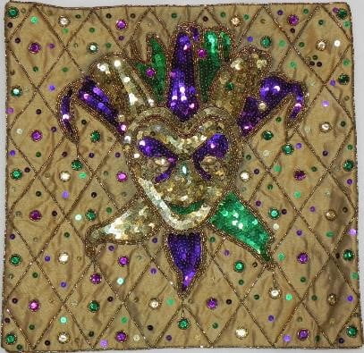 16" x 16" Gold Pillow w Jeweled Mask Design