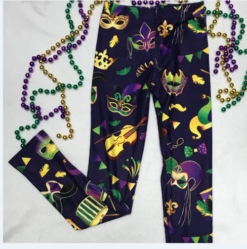 NEW!! Black Mardi Gras Leggins w Musical Theme OS