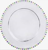 NEW!! Clear Beaded Charger Plate w PGG Beads