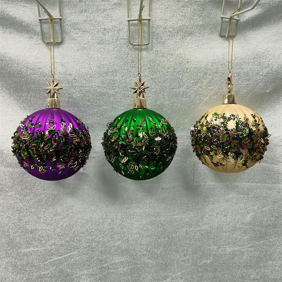 100MM Glitter Circles Ball Ornament: Mardi Gras [XH935558] 